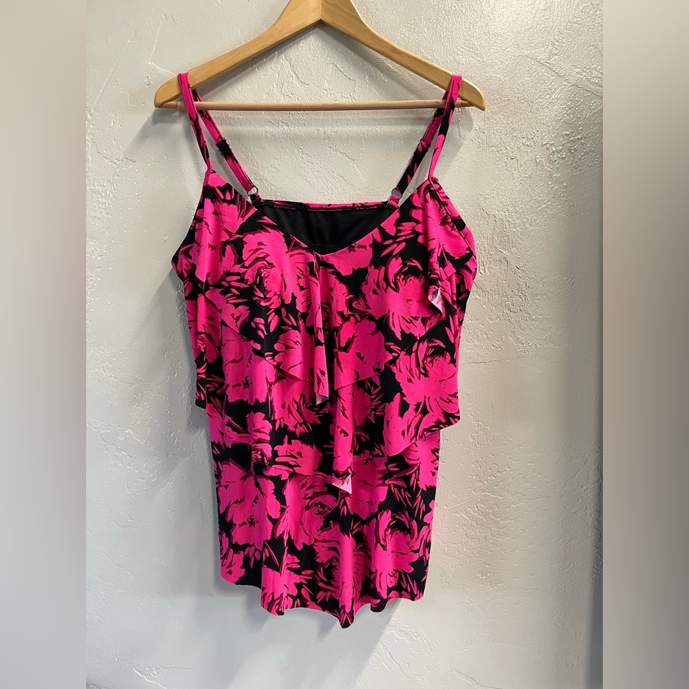 Aqua Green Pink and Black Floral Swimsuit